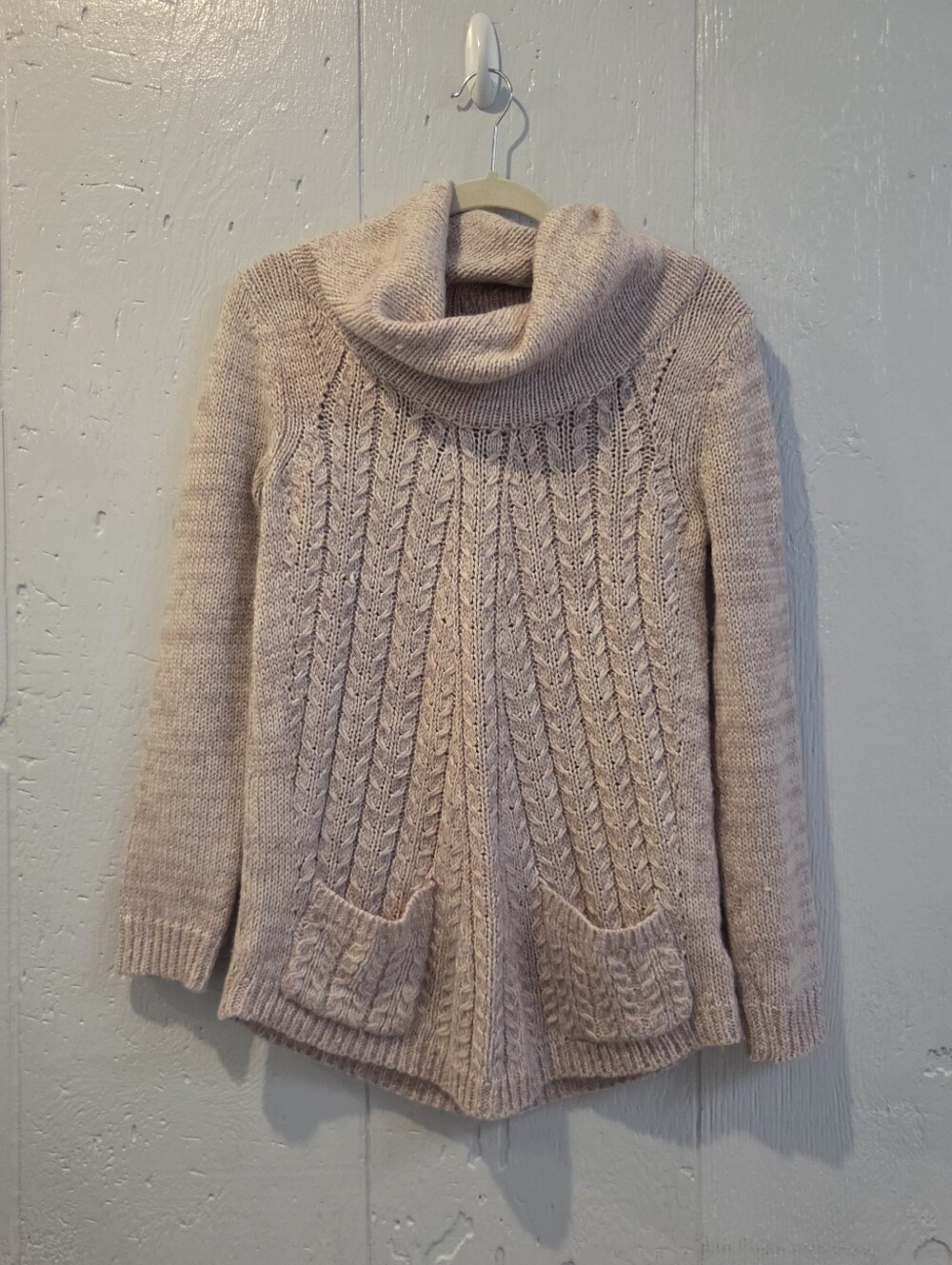 Anthropologie Guinivere Cozy Cable-Knit Cowl Neck Sweater - Light Blush